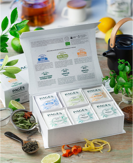 Teas and herbal teas cardboard taster box